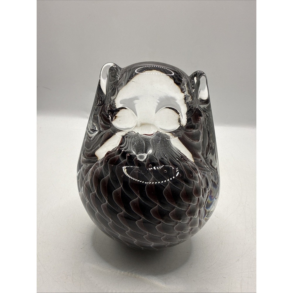 Vtg Swedish Crystal FM Konstglas Swirl Glass Owl Art Paperweight Ronneby